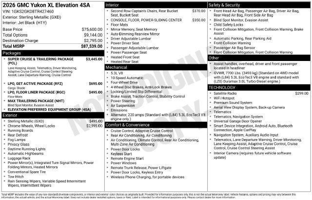 2026 GMC Yukon XL Elevation
