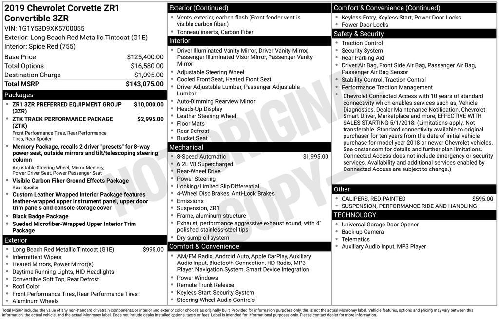 2019 Chevrolet Corvette ZR1 ZR1 3ZR